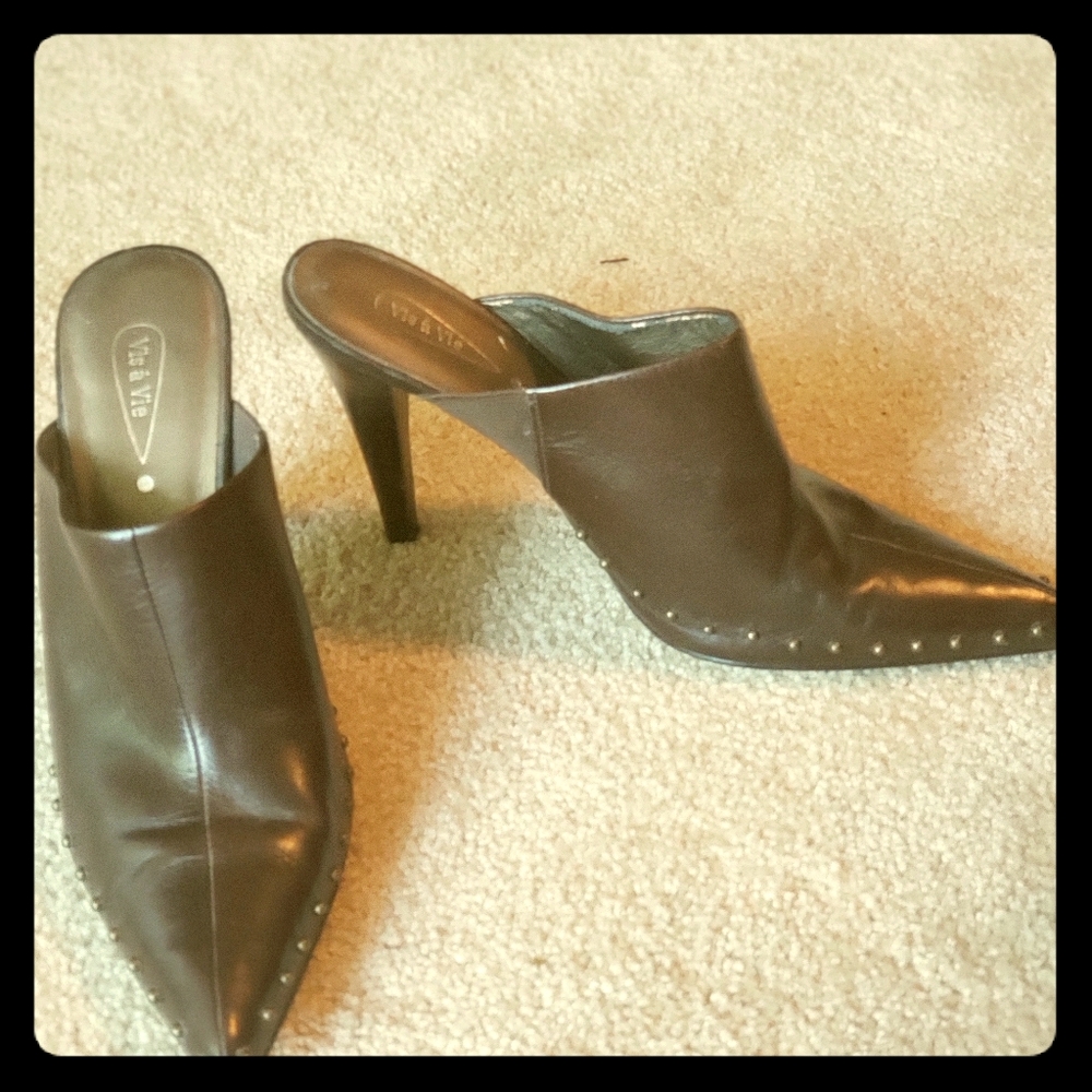 Brown Heeled Slip On Pumps